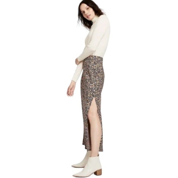 Nili Lotan x Target Liberty Floral Maxi A-Line Skirt Size Small Black Side Slit - Picture 5 of 14